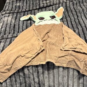 Brown Hooded Baby Blanket with Green Character Design